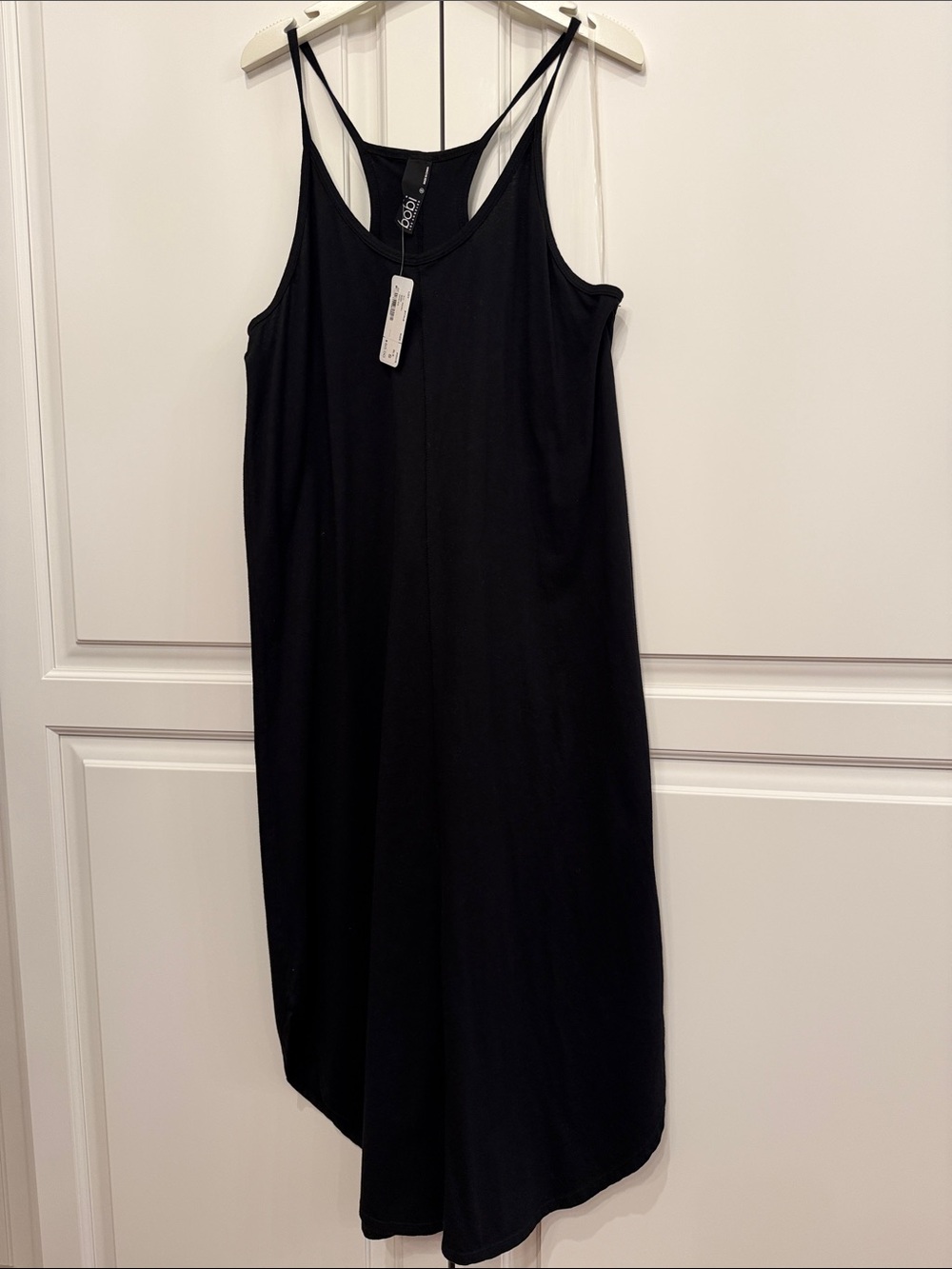 bobi Black soft cotton tank Dress with Thin Straps, racer back style. S NWT